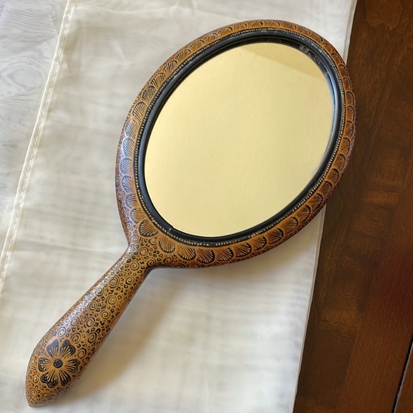 Exotic wood Java Batik Wooden Hand painted vanity hand held Mirror - Picture 5 of 8